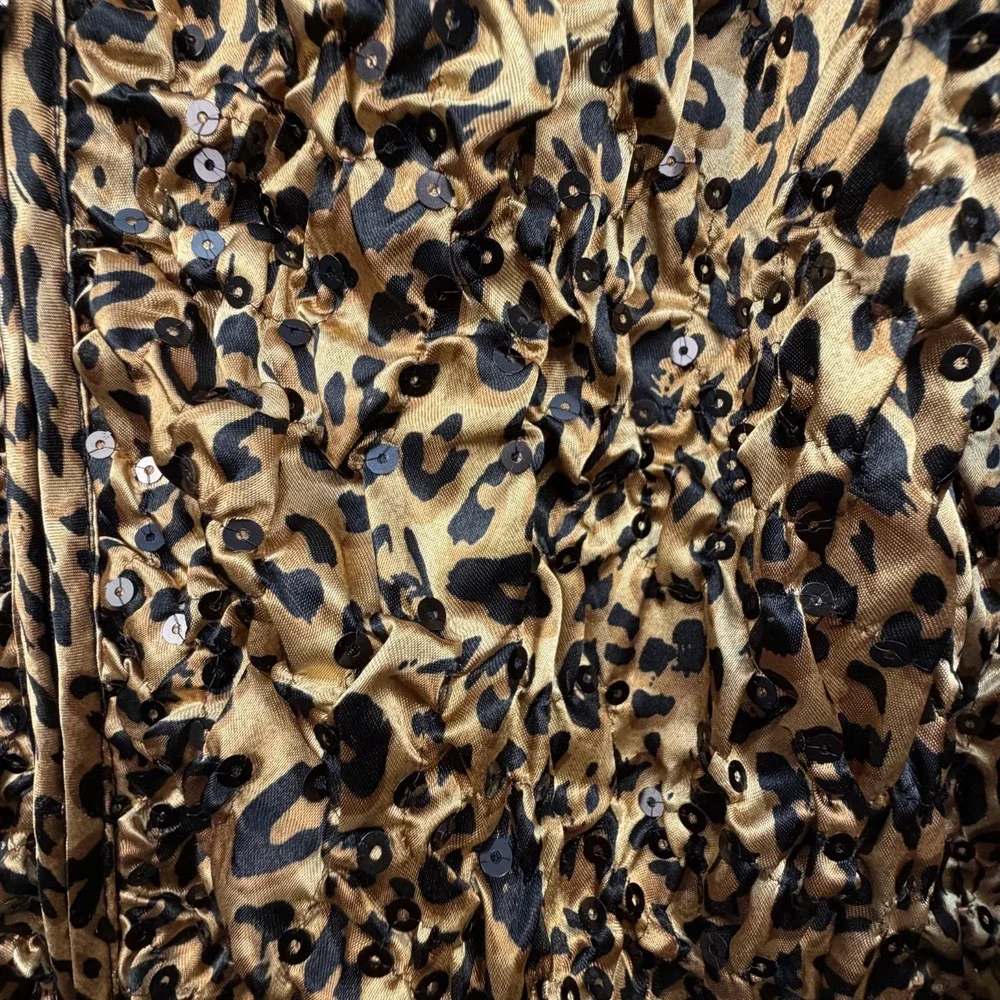 VINTAGE Adressing Woman Jacket Womens L Brown Animal Leopard Print Ruffle Y2K